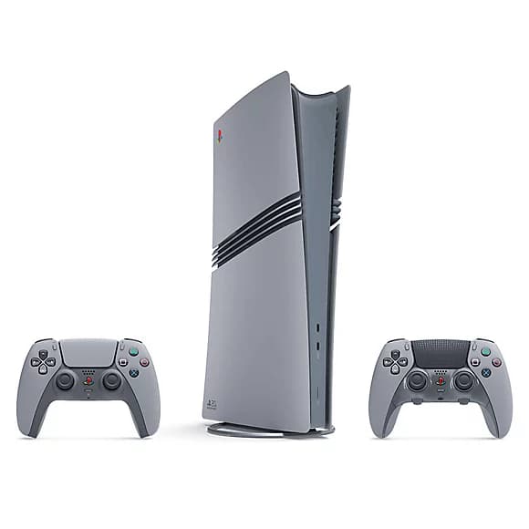 A hero shot of the PS5 Pro 30th Anniversary Limited Edition Bundle, including a DualSense Edge and a Dualsense controller.